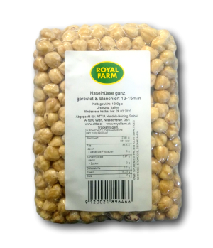 Haselnüsse ganz 1kg - geröstet & blanchiert 13-15mm