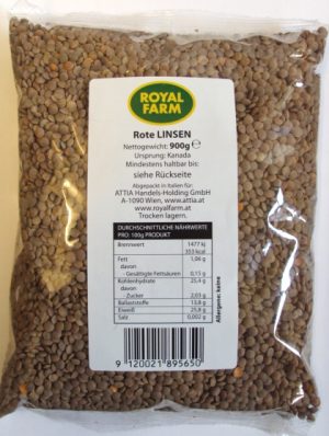 Rote Linsen mit Schale (braun) 900g