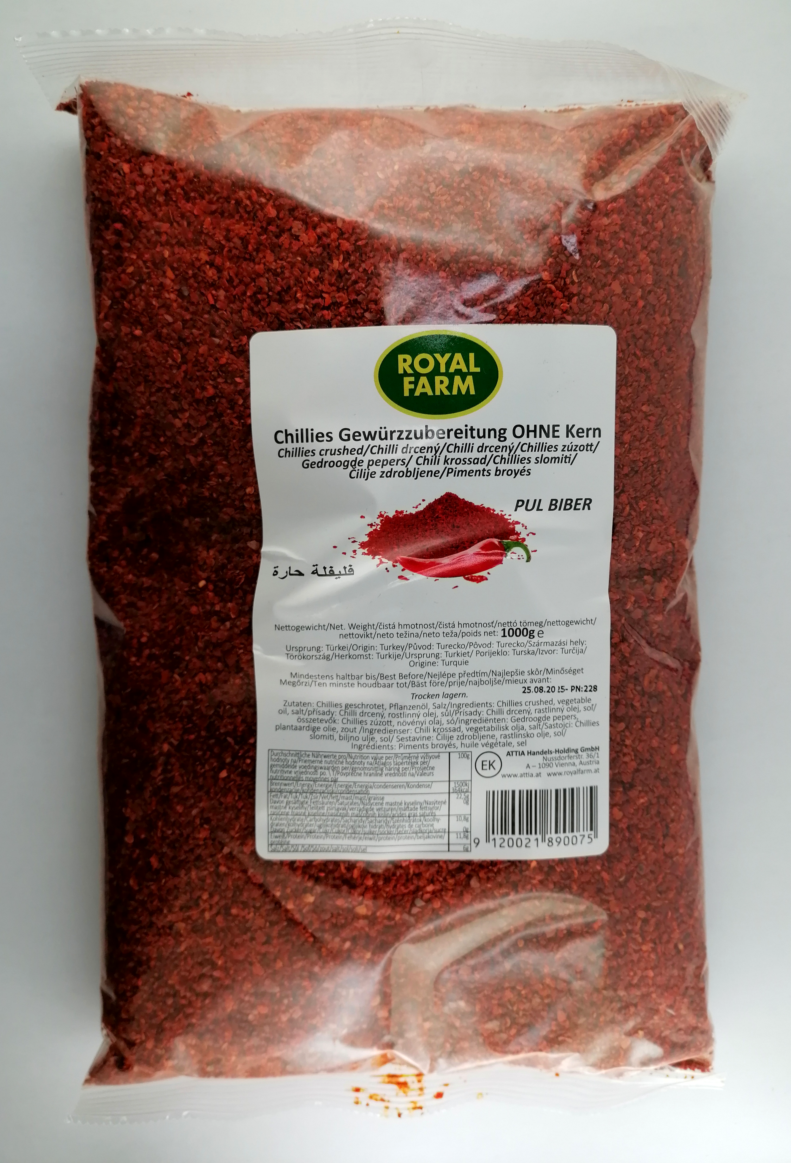 Chillies (EK) Gewürzzub. PUL Biber OHNE Kern 1kg Royal Farm