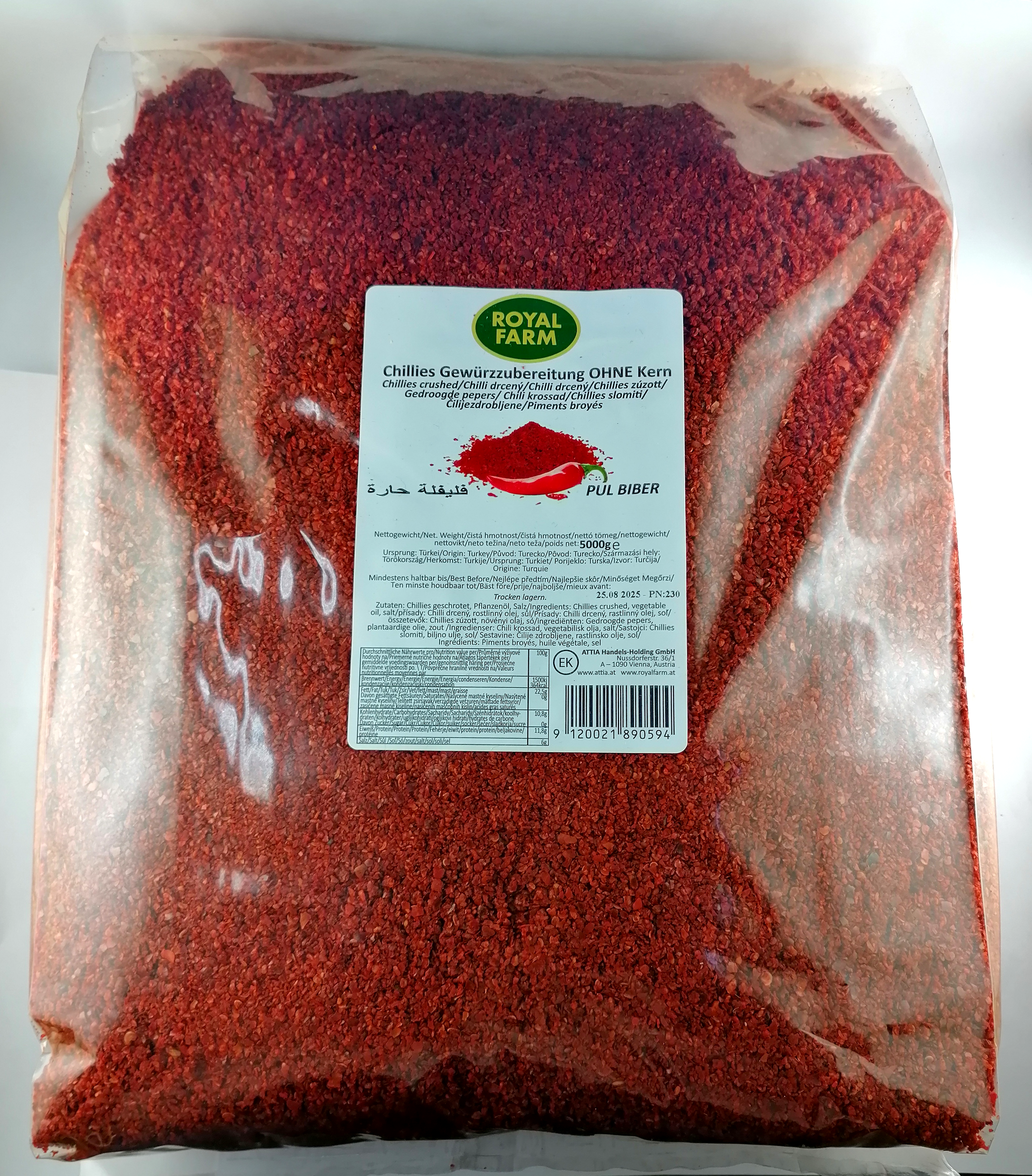 Chillies (EK) Gewürzzub. PUL Biber OHNE Kern 5kg Royal Farm